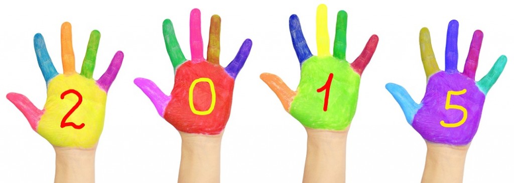 Kid`s colorful hands forming number 2015. Kid`s colorful hands forming number 2015.